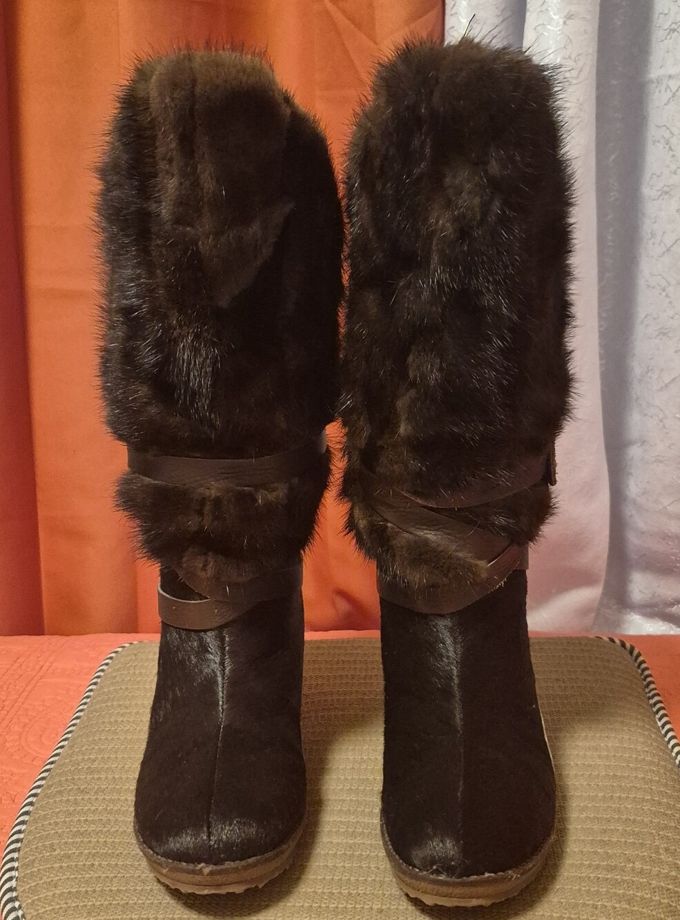 Women’s Faux Fur Knee-High Winter Boots - Dark Brown